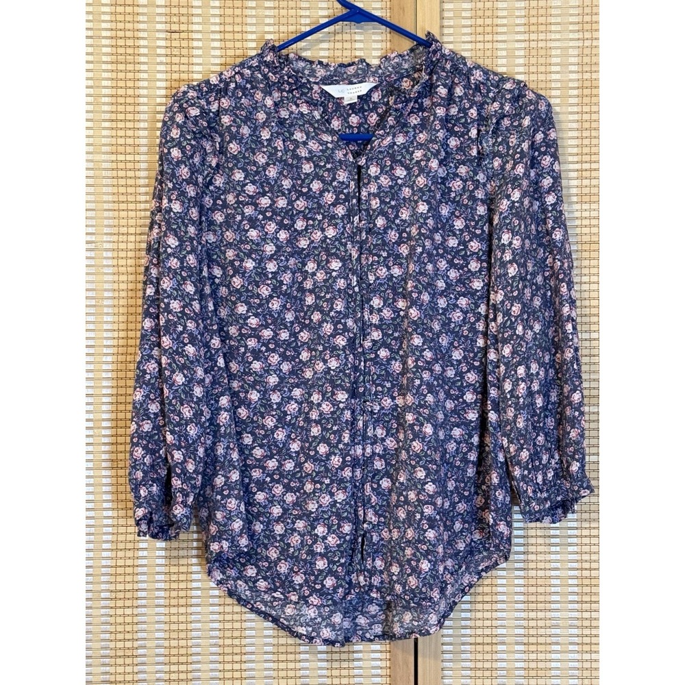 Lauren Conrad Womens S Floral Print Balloon  Button Casual Top  Cottagecore Boho